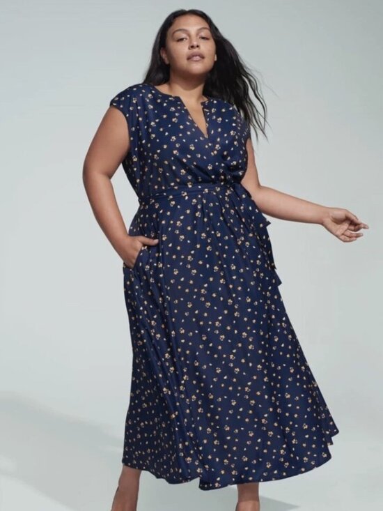 Eloquii Dresses & Skirts - Jason Wu X Eloquii Navy Poppy Wrap Dress Size 20 Long V neck